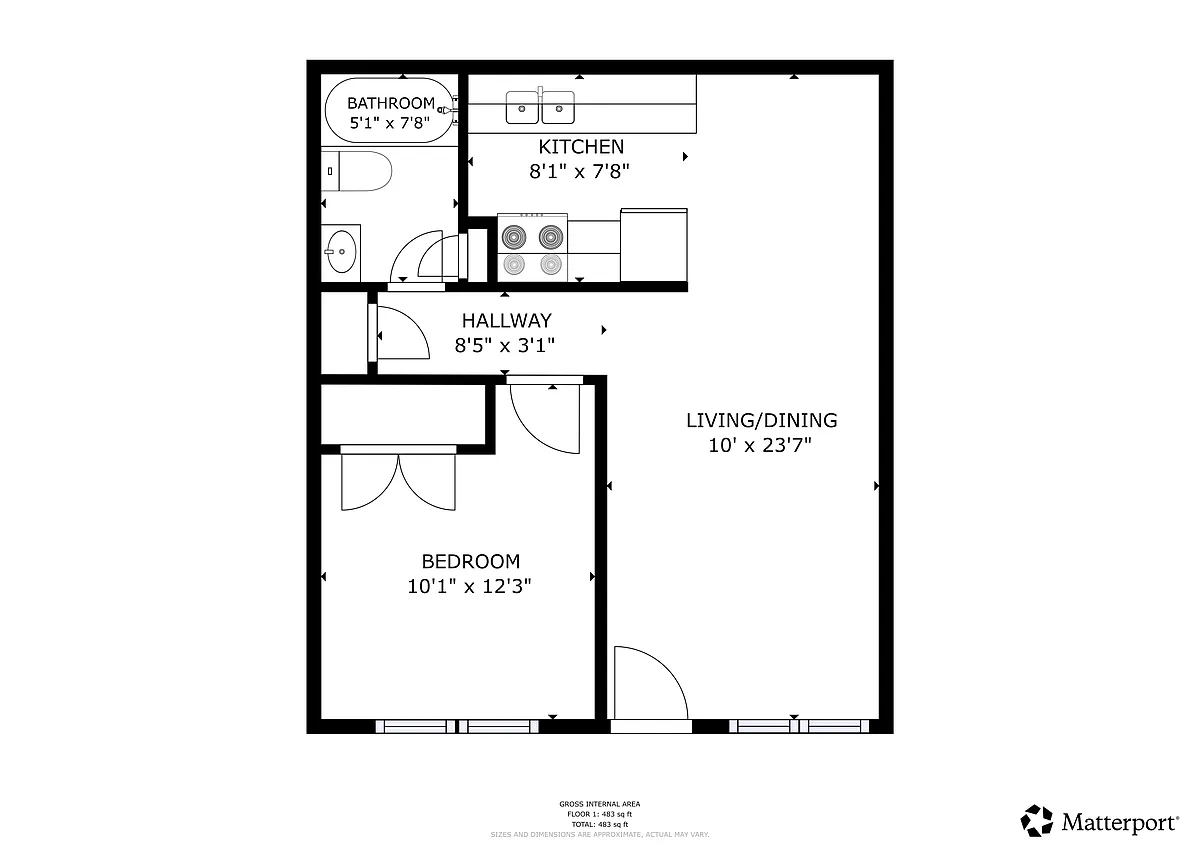 Floor plan 1 Bedroom, 1 Bath