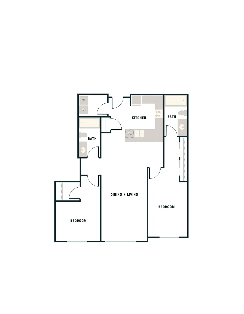 Floor plan 2 Bed, 2 Bath - West Apt H