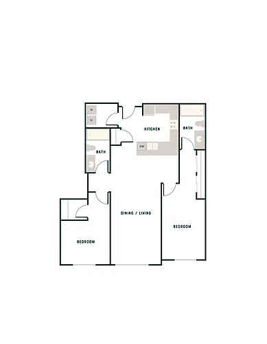 Floor plan 2 Bed, 2 Bath - West Apt H