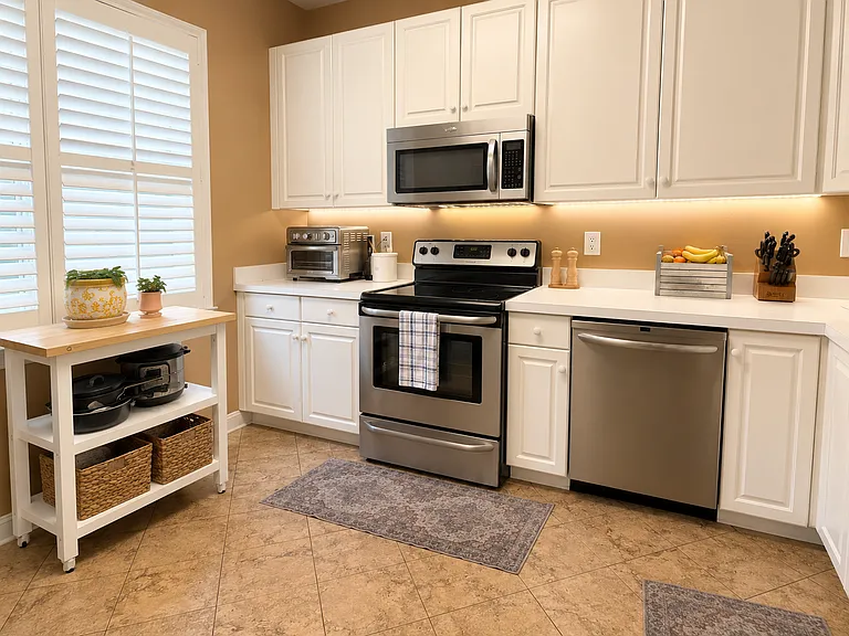 Updated kitchen, stainless steel applicances