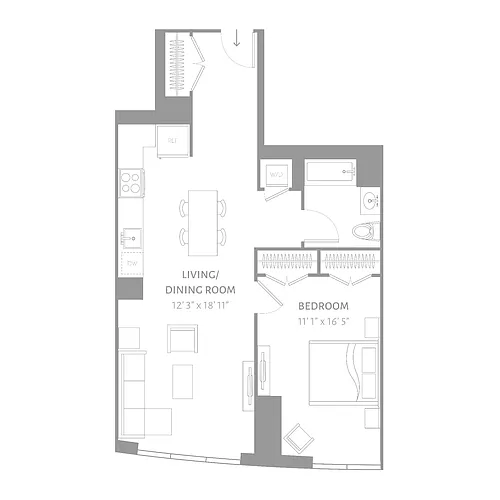 Floor plan ELLIPSE - 1 Bedroom One Bathroom