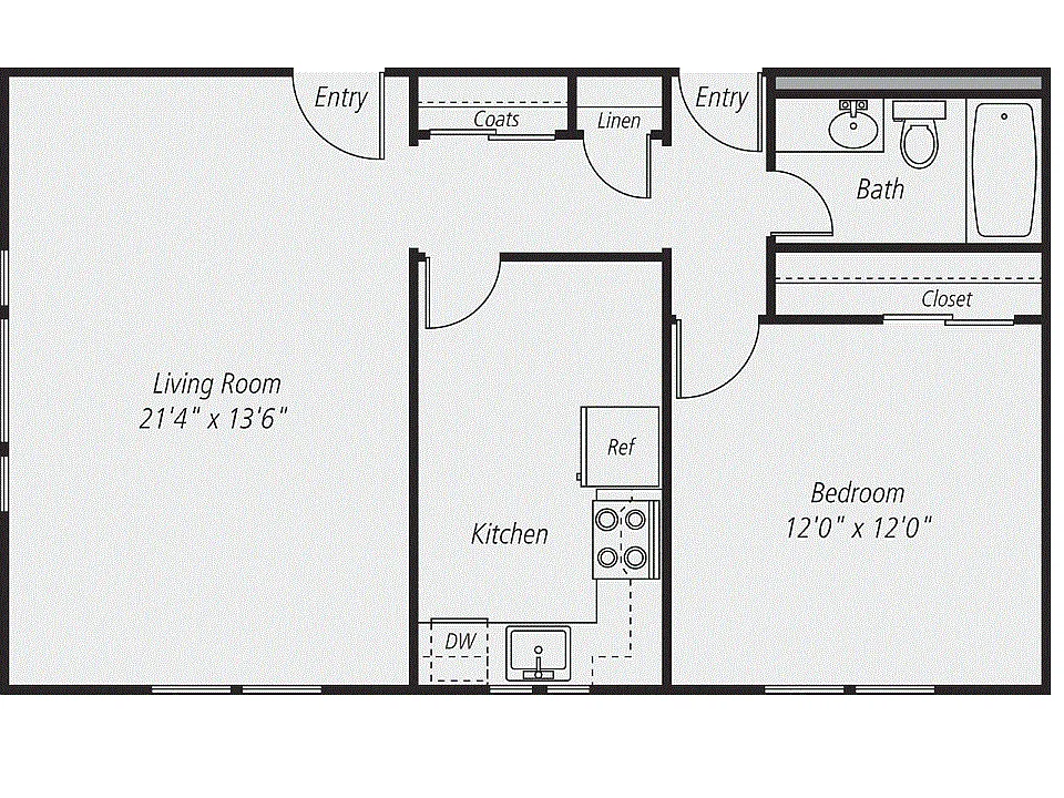 Floor plan 1 Bedroom / 1 Bath