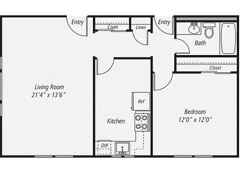 Floor plan 1 Bedroom / 1 Bath