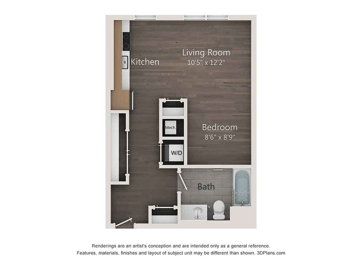 Floor plan Studio (539 SF)