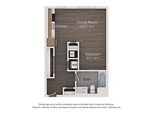 Floor plan Studio (539 SF)