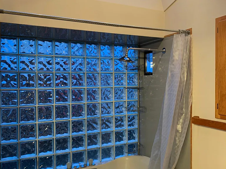 master bathroom with skylight
