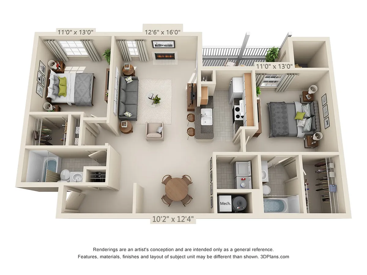 Floor plan 2-Bedroom 2-Bathroom | 1240 sqft