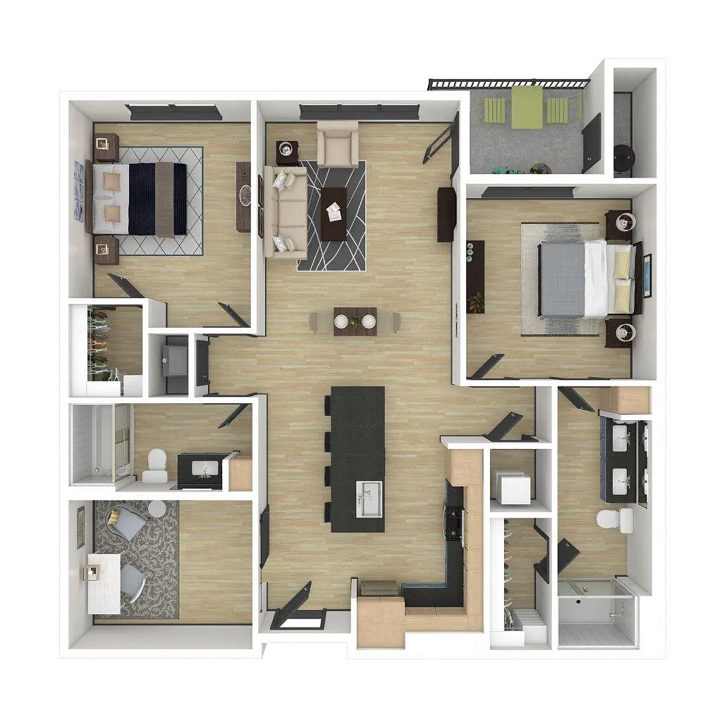 Floor plan B3: 2 Bed 2 Bath