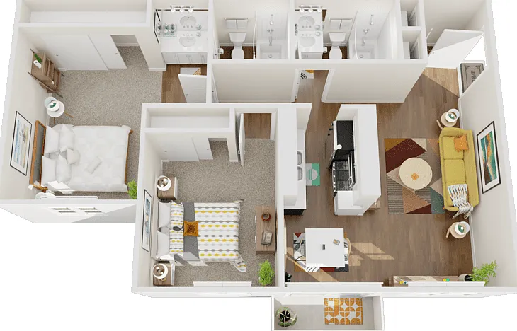 2 Bed 2 Bath Floorplan Diagram