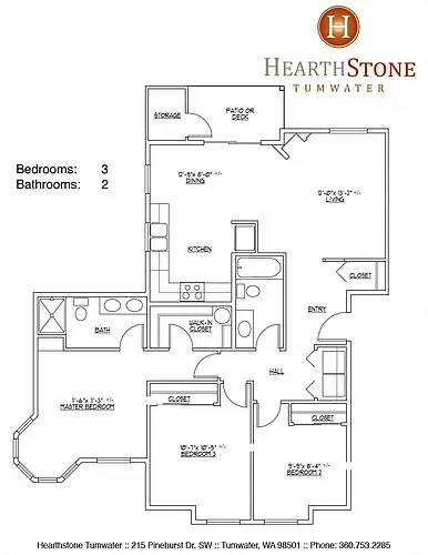 Floor plan 3 Bed 2 Bath B