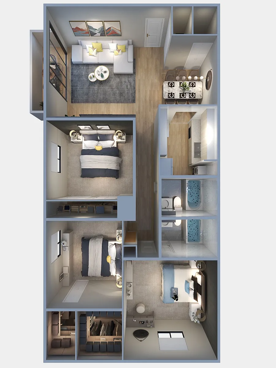Floor plan 3 bedroom 2 bathroom TC