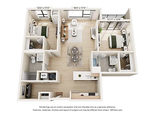 Floor plan G1- Two Bed + Den