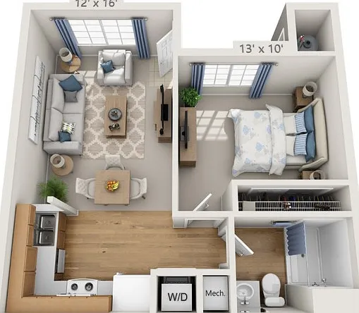 Floor plans are artist's rendering. All dimensions are approximate. Actual product and specifications may vary in dimension or detail. Not all features are available in every apartment. Prices and availability are subject to change. Floor plans are artist