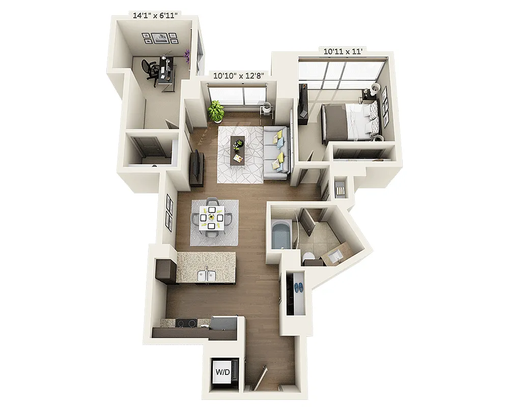 Floor plan One Bedroom A1DD-PH