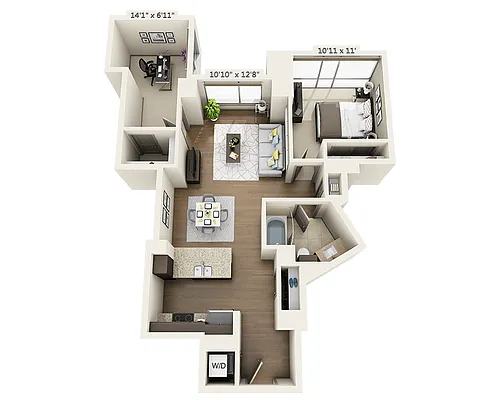 Floor plan One Bedroom A1DD-PH
