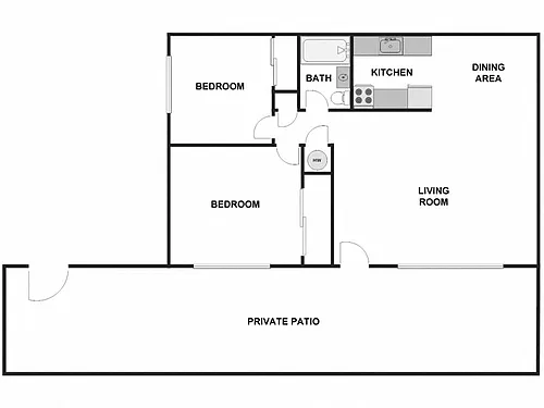 Floor plan 2 Bed / 1 Bath: Type B