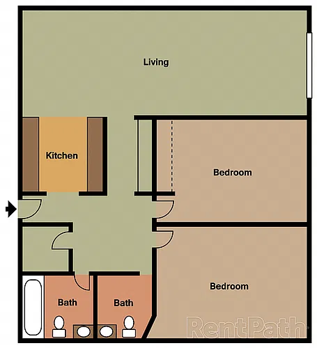 Floor plan 2 Bedroom 1 and Half Bath