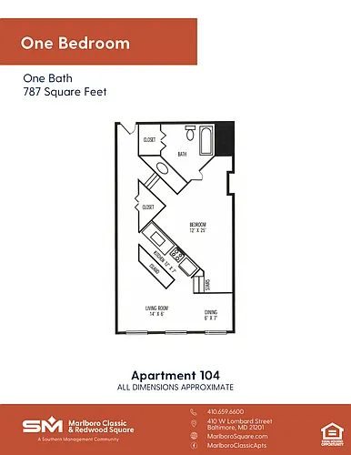 Floor plan Redwood - 1 Bedroom 1 Bath
