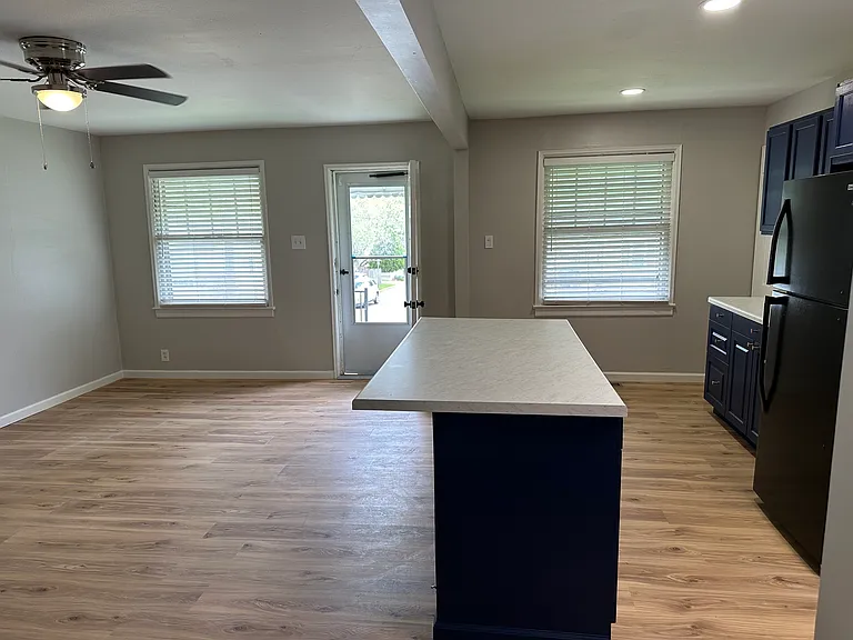 kitchen and living room space