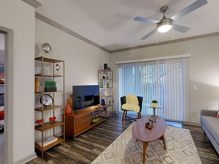 Apartment Living Room with Wood-Style Flooring.