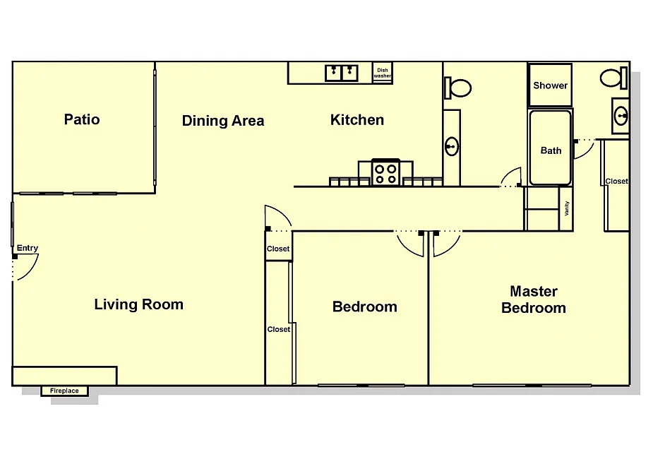 Floor plan 2 Bedroom, 2 Bath