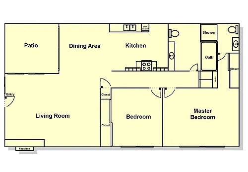 Floor plan 2 Bedroom, 2 Bath
