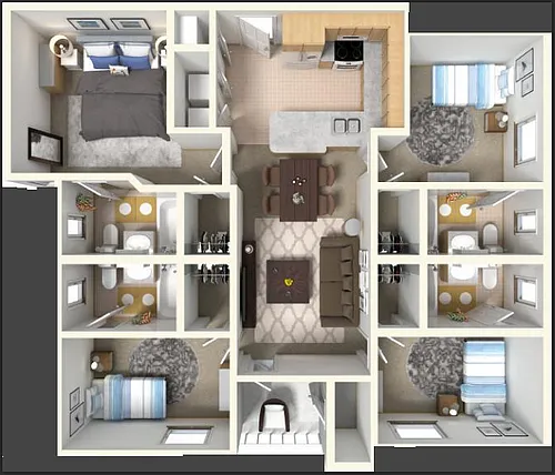 Floor plan 4 Bed 4 Bath Priced Per Room