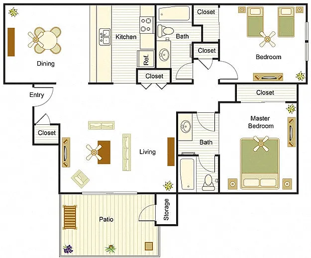 Floor plan 2 BR, 2 BA - Market