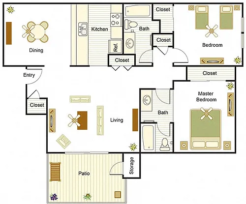 Floor plan 2 BR, 2 BA - Market