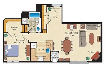 Floor plan 1 Bed/1 Bath-Deluxe-AX2