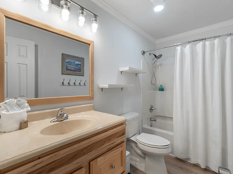 Guest bathroom right by the first floor King bedroom with shower and tub.