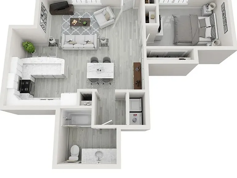 A photo of our 1x1 floor plan, The Atlantic.