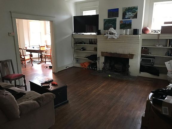 Living room with working fireplace