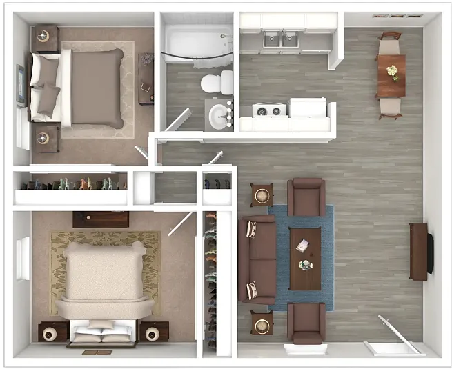 Floor plan 2 Bed, 1 Bath