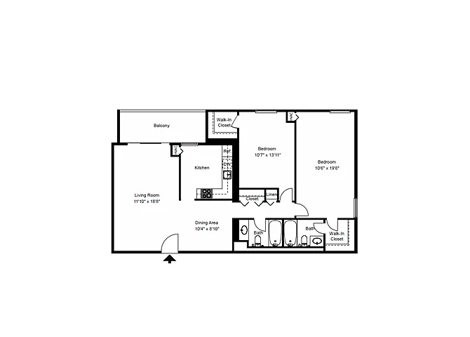 Floor plan 2 Bed, 2 Bath - Highrise