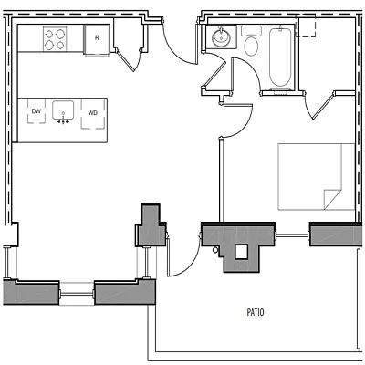 Floor plan One bedroom with patio