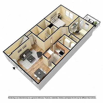 Floor plan Two bedroom, open kitchen 3