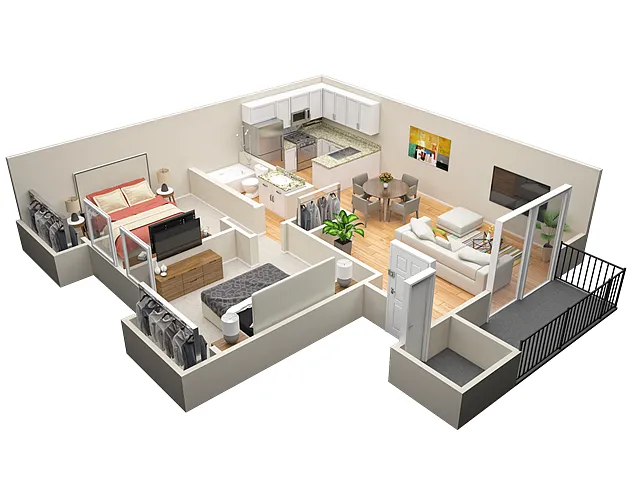 Floor plan Two Bedroom One Bath B