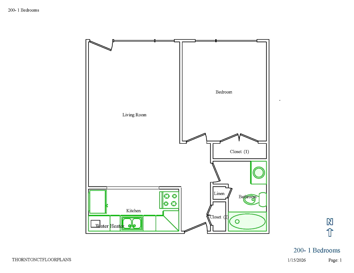 Floor plan 1 Bedroom - 1 Bath