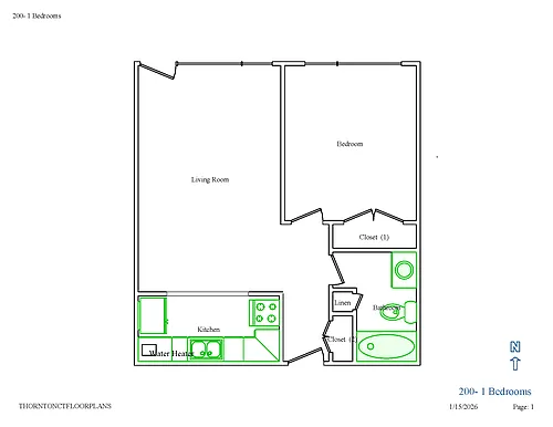 Floor plan 1 Bedroom - 1 Bath