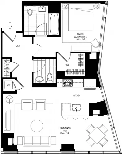 Floor plan 800 Park 1 Bed/1.5 Bath-A4