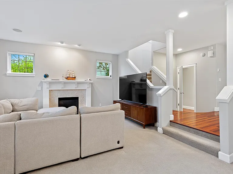 Spacious living space with gas fireplace