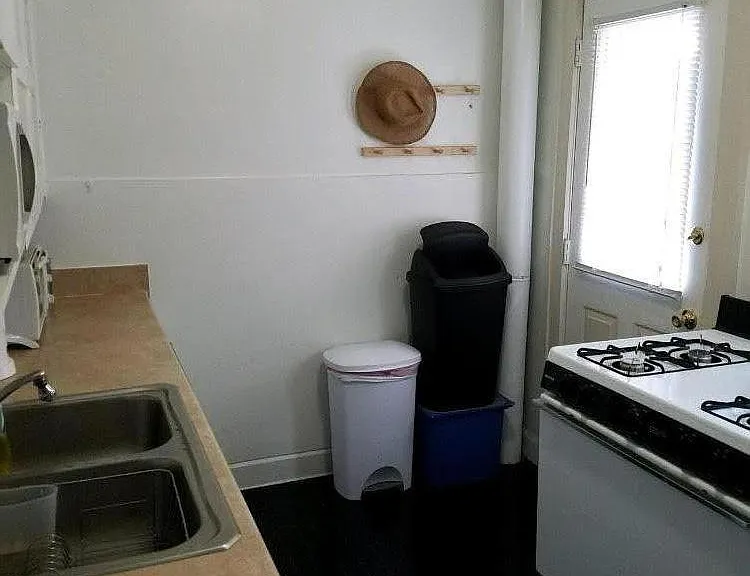 Kitchen with door to backyard