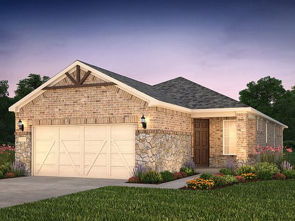 The Contour, a one-story home with 2-car garage, shown with Home Exterior LS203