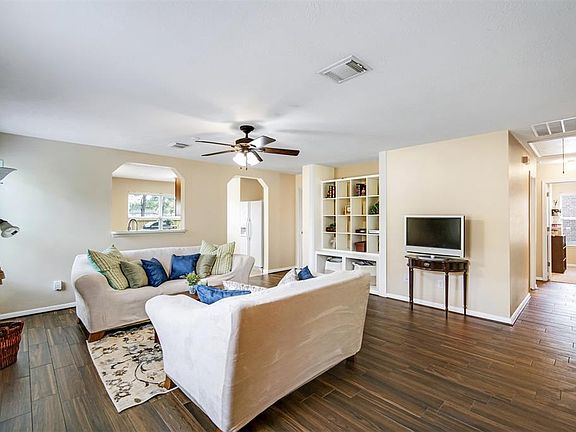 The family area is open with built in wall storage.