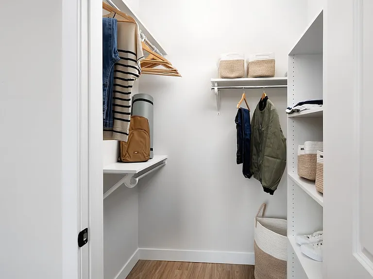 Spacious walk-in closet with built-in shelving