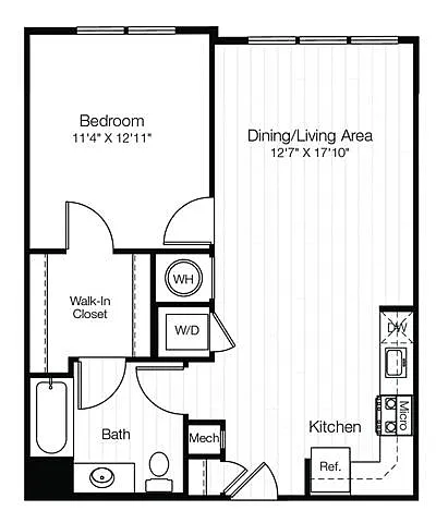 Floor plan A6E 1 Bedroom 1 Bath