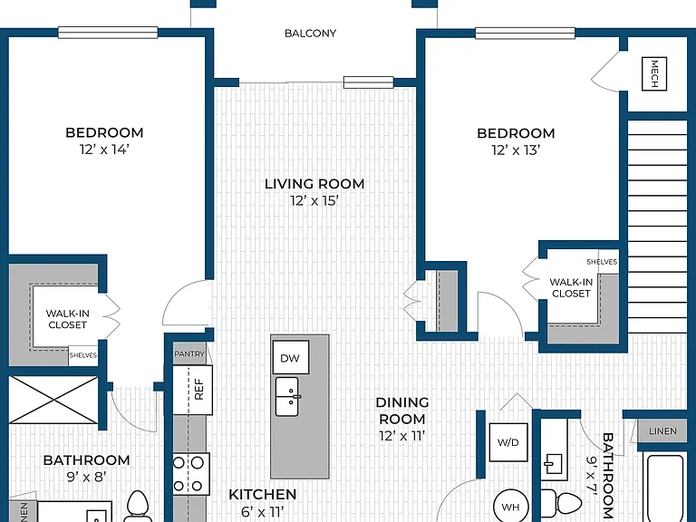 Floor Plan 2D | Seasons at Elgin | Apartments in Elgin, IL Floor Plan 2D | Seasons at Elgin | Apartments in Elgin, IL