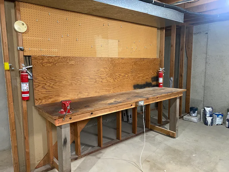 workshop in unfinished portion of basement