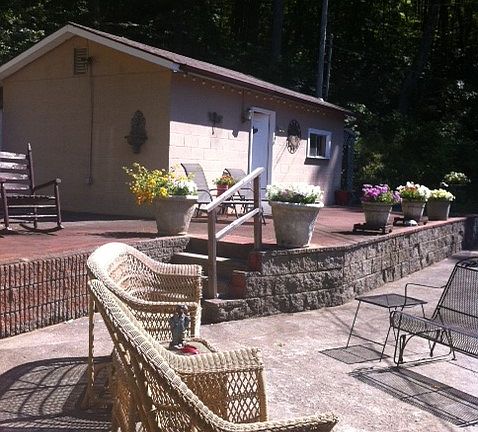 Big patio and storage buildi